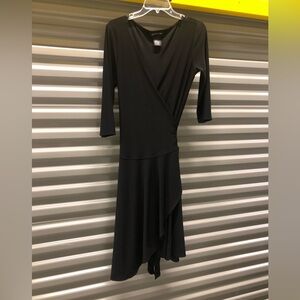 Black long cardigan vest dress with tie waist and 3/4 sleeves